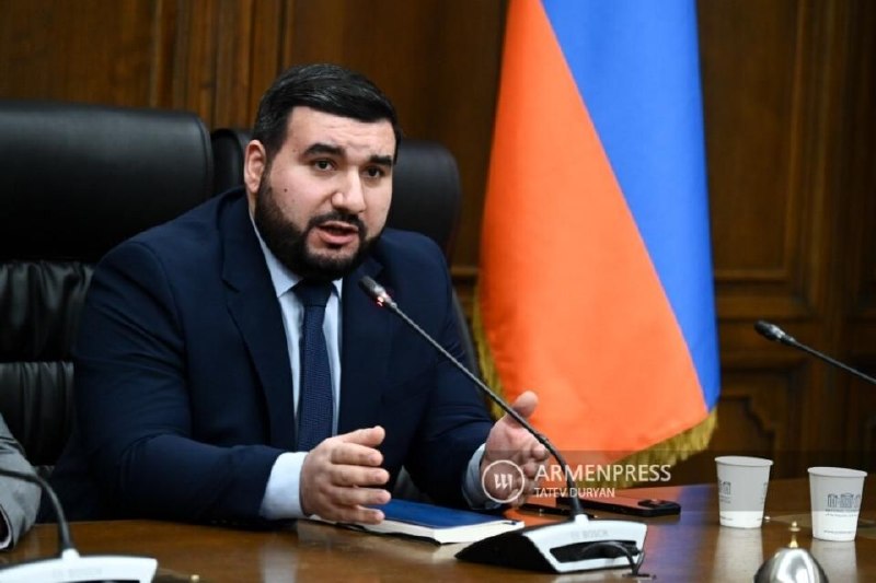 Депутат Национального Собрания Армении Ваагн Алексанян на заседании в Ереване, обсуждающий законопроект.